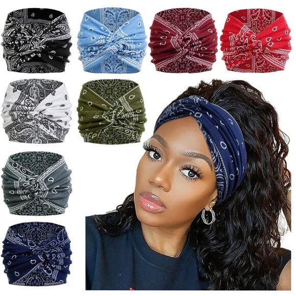 7\'\' Wide Paisley Turban Headbands for Women Non Slip Boho Hair Accessories main image 5